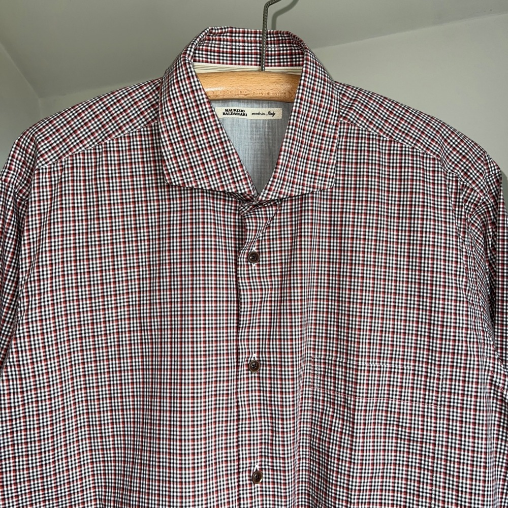 Maurizio Baldassari Button Down Dress Shirt‎ XL Italian Mens Neutral Plaid Check